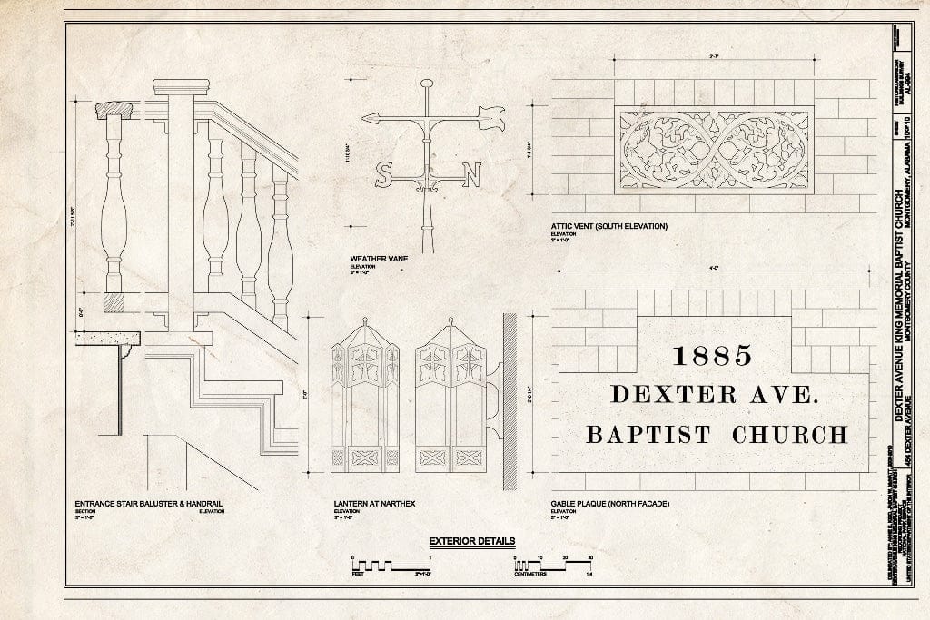 Blueprint 10. Exterior Details - Dexter Avenue King Memorial Baptist Church, 454 Dexter Avenue, Montgomery, Montgomery County, AL