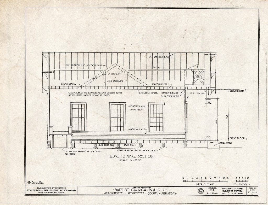 Blueprint HABS ARK,29-WASH,3- (Sheet 5 of 6) - Baptist Church, State Highway 4, Washington, Hempstead County, AR