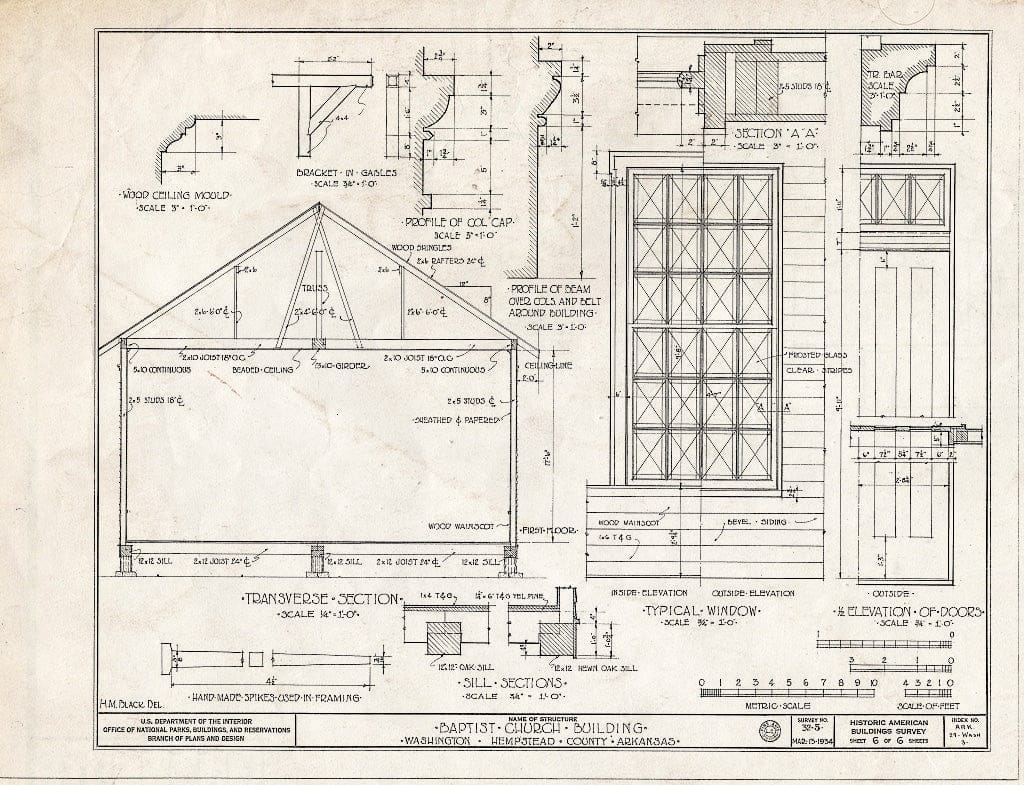 Blueprint HABS ARK,29-WASH,3- (Sheet 6 of 6) - Baptist Church, State Highway 4, Washington, Hempstead County, AR