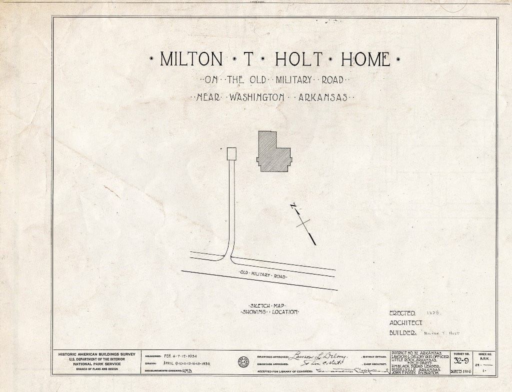 Blueprint HABS ARK,29-,1- (Sheet 0 of 6) - Milton T. Holt House, Old Military Road, Washington, Hempstead County, AR