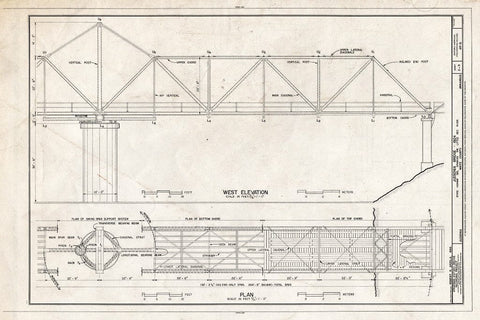 Blueprint West Elevation and Plan - Judsonia Bridge, Spanning Little White River at County Road 66, Judsonia, White County, AR
