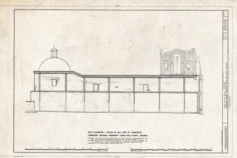 Blueprint West Elevation, Church - San Jose de Tumacacori (Mission, Ruins), Tubac, Santa Cruz County, AZ