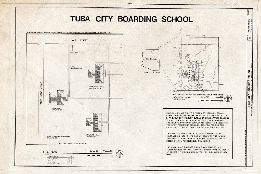 Blueprint Title Page and site Plan Tuba City Boarding School, Navajo Historic Pictoric