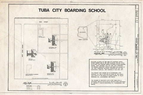 Blueprint Title Page and site Plan - Tuba City Boarding School, Navajo Reservation, Main Street & West Cedar Avenue, Tuba City, Coconino County, AZ