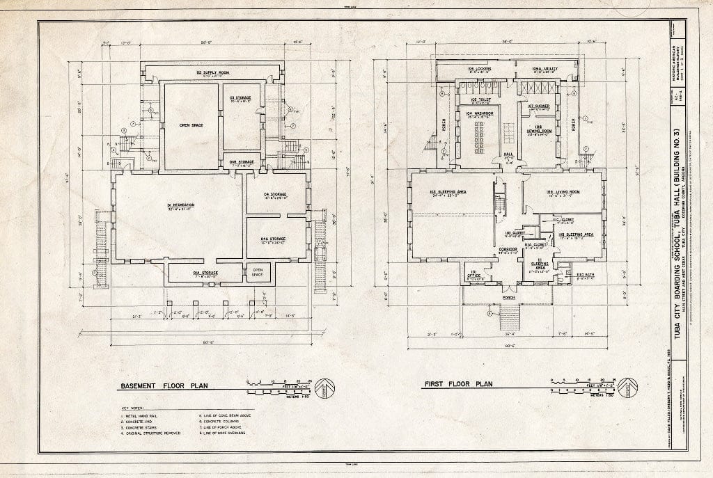 Blueprint Basement and First Floor Plans Tuba City Boarding School