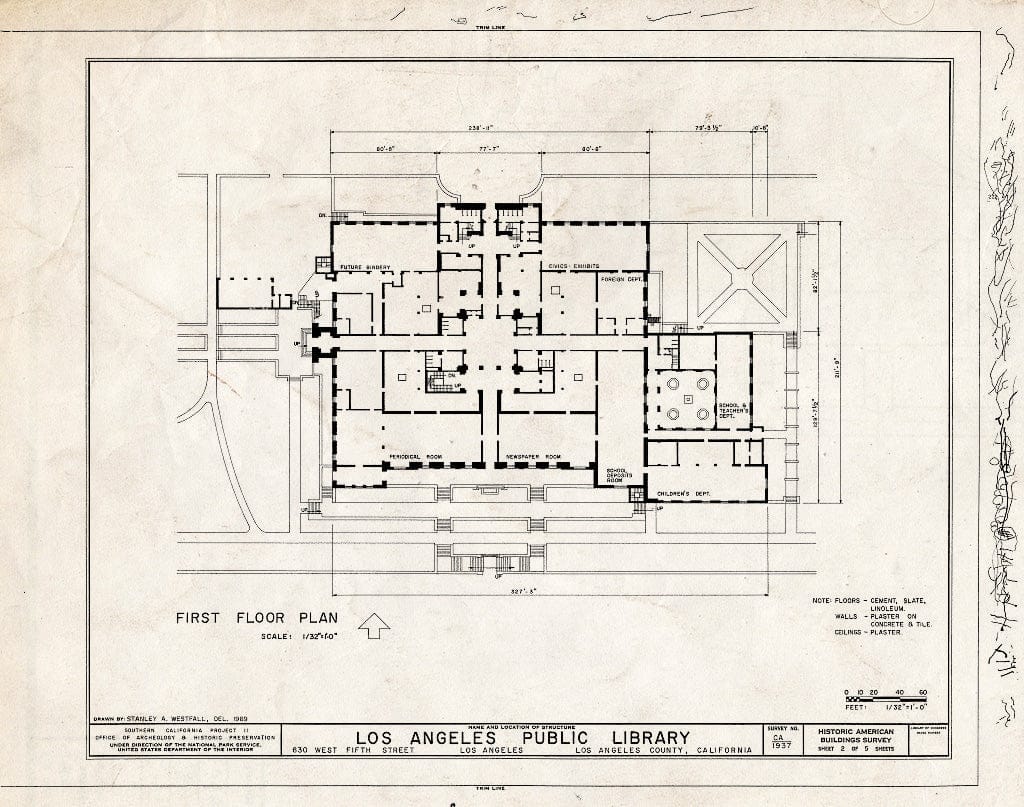 Blueprint 2. First Floor Plan Los Angeles Public Library, 630 West F