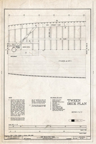 Blueprint Tween Deck Plan, Section 2 of 5 - Ship BALCLUTHA, 2905 Hyde Street Pier, San Francisco, San Francisco County, CA