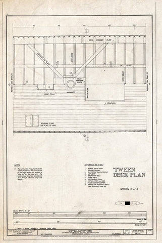 Blueprint Tween Deck Plan, Section 3 of 5 - Ship BALCLUTHA, 2905 Hyde Street Pier, San Francisco, San Francisco County, CA