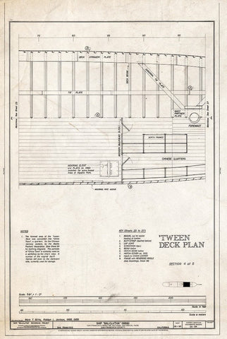 Blueprint Tween Deck Plan, Section 4 of 5 - Ship BALCLUTHA, 2905 Hyde Street Pier, San Francisco, San Francisco County, CA