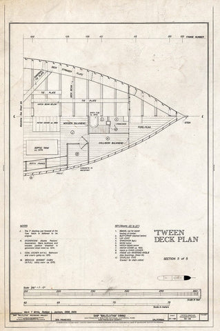 Blueprint Tween Deck Plan, Section 5 of 5 - Ship BALCLUTHA, 2905 Hyde Street Pier, San Francisco, San Francisco County, CA