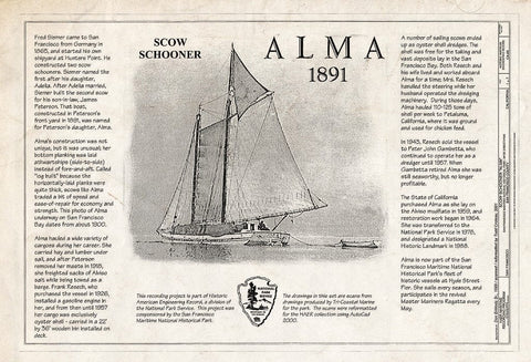 Blueprint Title Sheet - Scow Schooner ALMA, Hyde Street Pier, San Francisco, San Francisco County, CA
