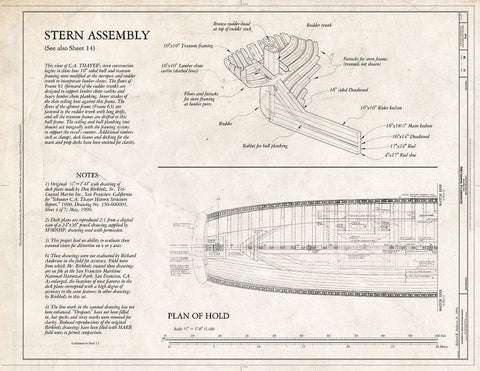 Blueprint Stern Assembly, Plan of Hold - Schooner C.A. Thayer, Hyde Street Pier, San Francisco, San Francisco County, CA
