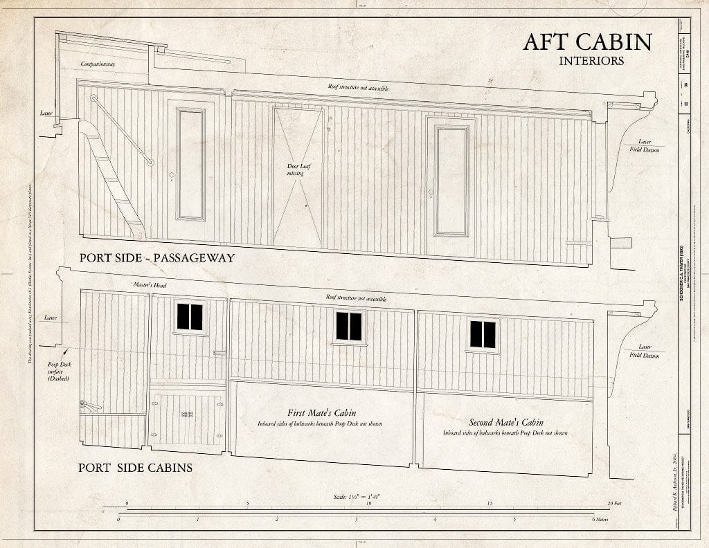 Blueprint AFT Cabin, Interiors: Port Side-Passageway, Port Side Cabins - Schooner C.A. Thayer, Hyde Street Pier, San Francisco, San Francisco County, CA