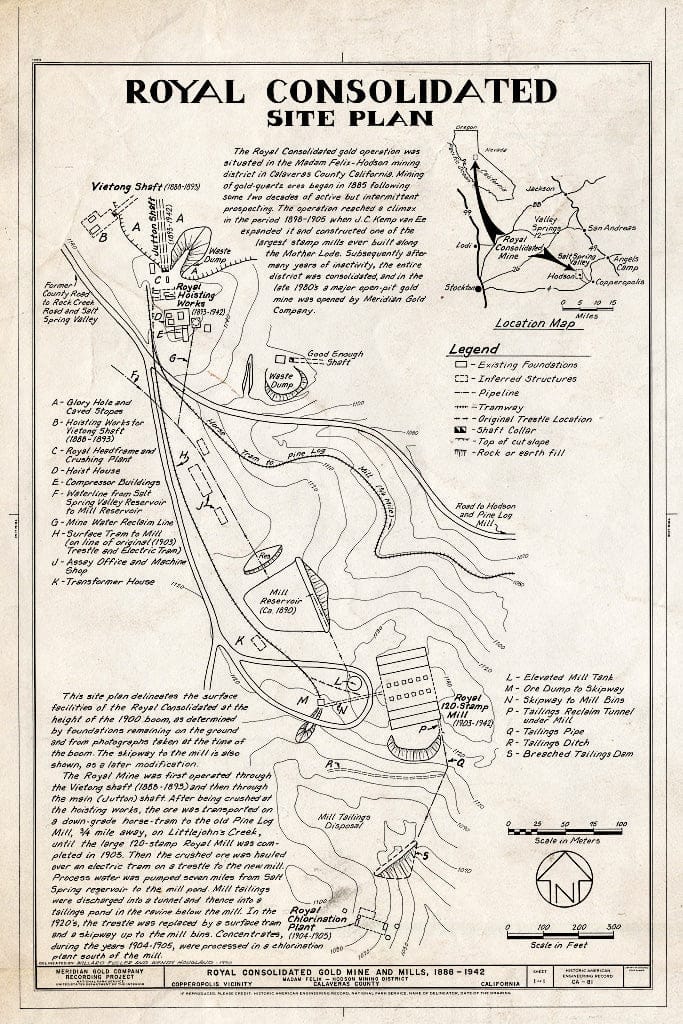 Blueprint Site Plan - Royal Consolidated Mine & Mills, 4.0 Air Miles Northwest of Copperopolis, Copperopolis, Calaveras County, CA