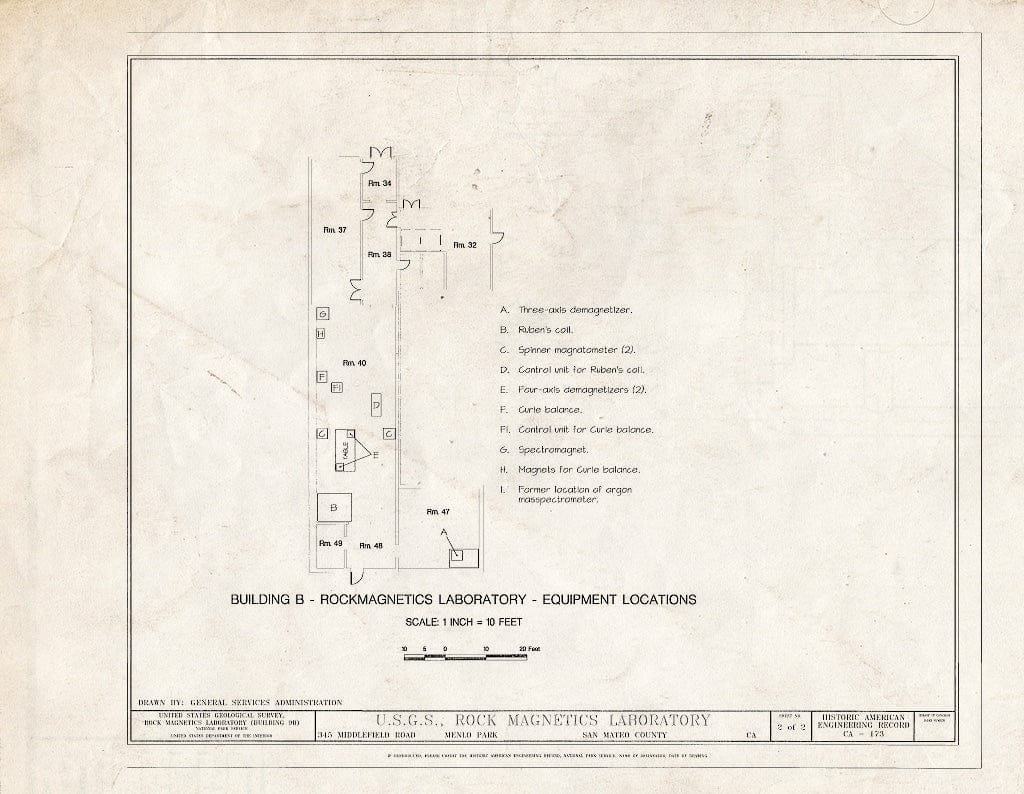 Blueprint 2. Equipment Locations - U.S. Geological Survey, Rock Magnetics Laboratory, 345 Middlefield Road, Menlo Park, San Mateo County, CA