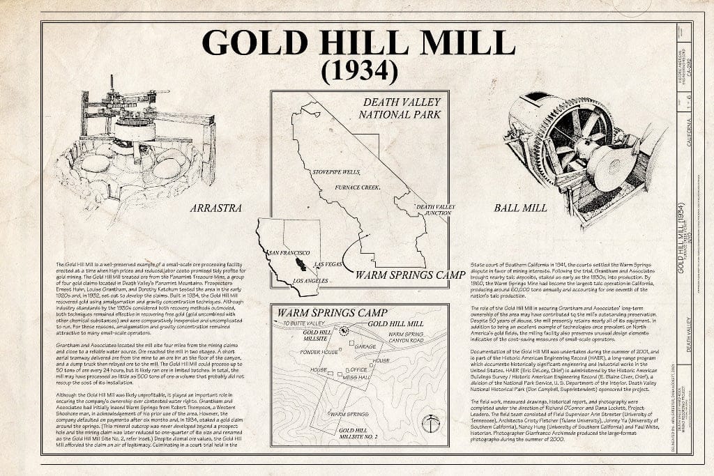 Blueprint HAER CA-292 (Sheet 1 of 6) - Gold Hill Mill, Warm Spring Canyon Road, Death Valley Junction, Inyo County, CA