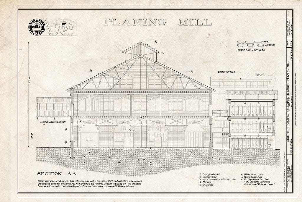 Blueprint Planing Mill Section AA - Southern Pacific, Sacramento Shops ...