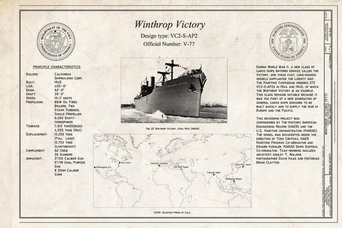 Blueprint Title Sheet - Winthrop Victory, Suisun Bay Reserve Fleet, Benicia, Solano County, CA