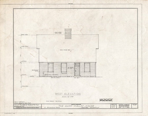 Blueprint West Elevation - Bush-Holley House, 39 Strickland Road, Cos Cob, Fairfield County, CT