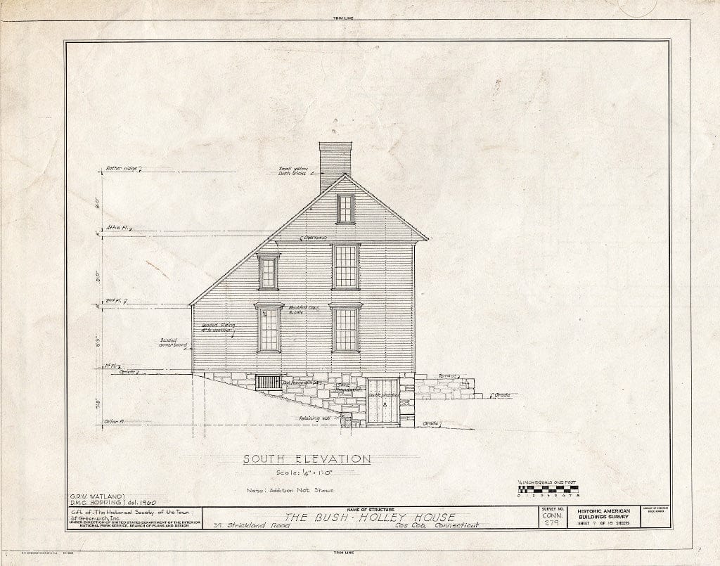 Blueprint South Elevation BushHolley House, 39 Strickland Road, Cos