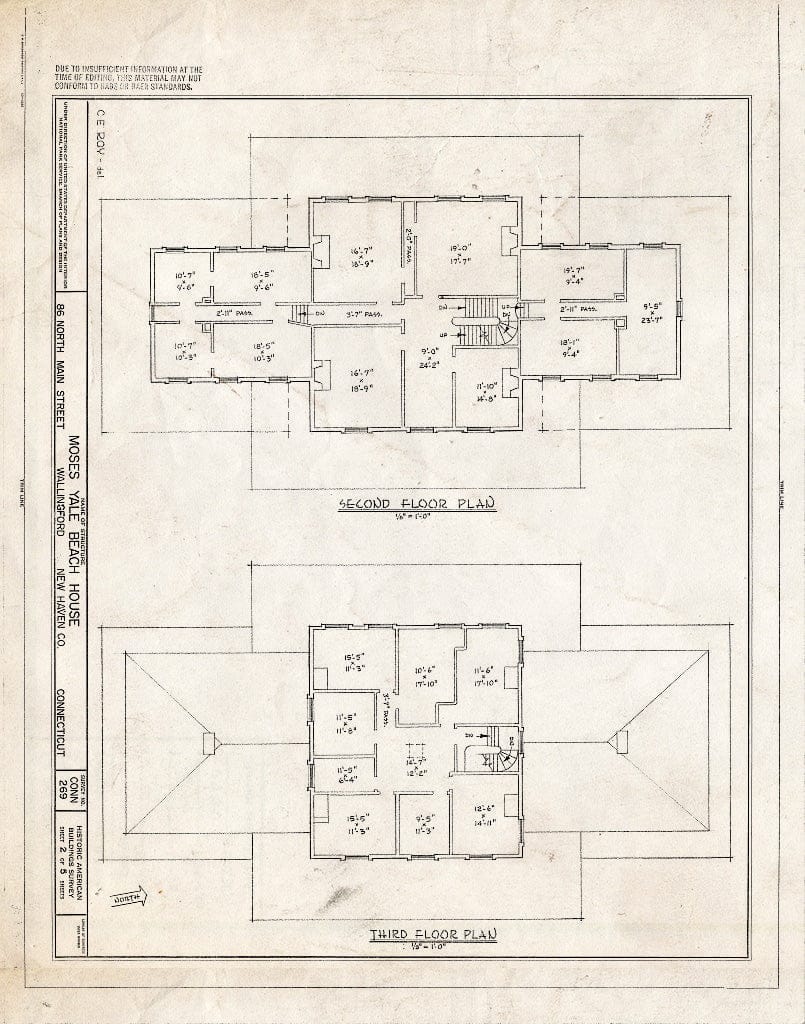 Blueprint 2. Second and Third Floor Plans - Moses Yale Beach House, 86 North Main Street, Wallingford, New Haven County, CT