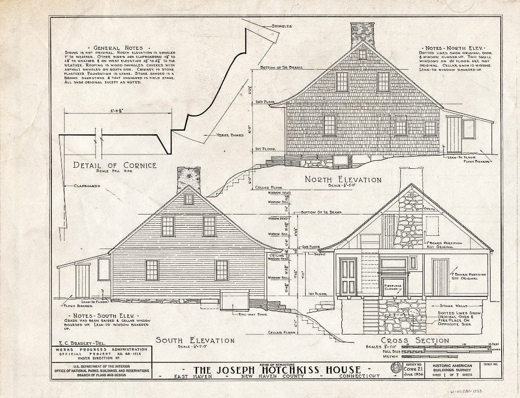 Blueprint HABS Conn,5Have,3 (Sheet 1 of 7) Joseph Hotchkiss House