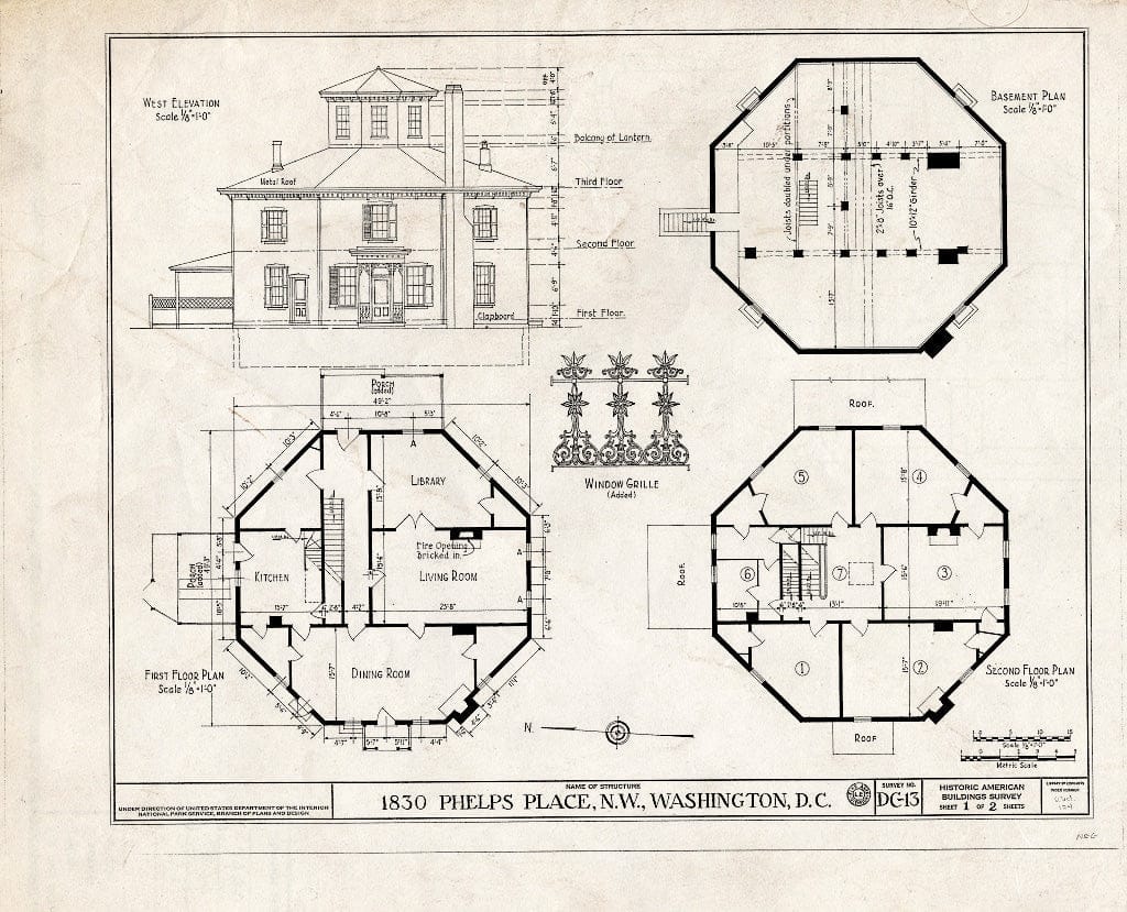 Blueprint HABS DC,WASH,124- (Sheet 1 of 2) - Bebb House, 1830 Phelps Place Northwest, Washington, District of Columbia, DC