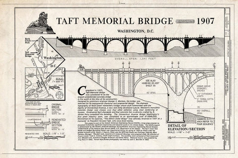 Blueprint TAFT Memorial Bridge, Title Page - Connecticut Avenue Bridge, Spans Rock Creek & Potomac Parkway at Connecticut Avenue, Washington, District of Columbia, DC