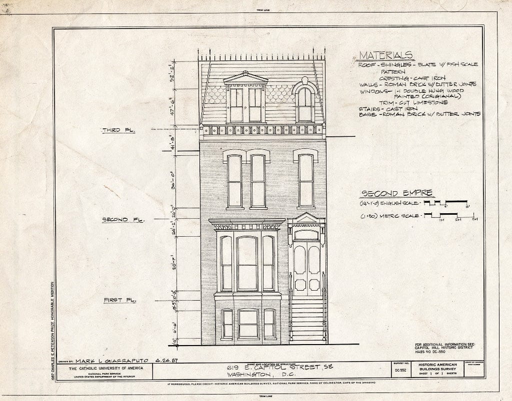 Blueprint HABS DC,WASH,555- (Sheet 1 of 1) - 619 East Capitol Street, Southeast (House), Washington, District of Columbia, DC