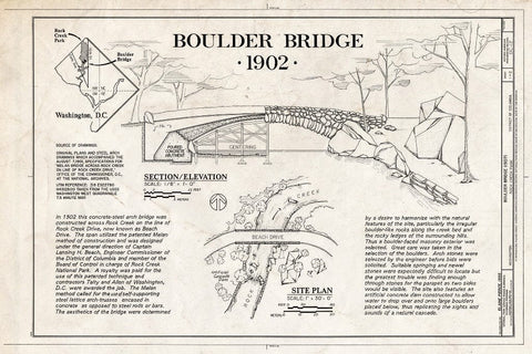 Blueprint Boulder Bridge, 1902, Title Page - Boulder Bridge, Spanning Rock Creek at Beach Drive, South of Joyce Road, Washington, District of Columbia, DC