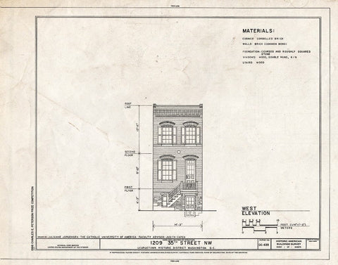 Blueprint West Elevation - 1209 Thirty-Fifth Street, Northwest (House), Washington, District of Columbia, DC