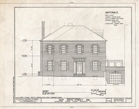 Blueprint West Elevation - 1537 Twenty-Eighth Street, Northwest (House), Washington, District of Columbia, DC