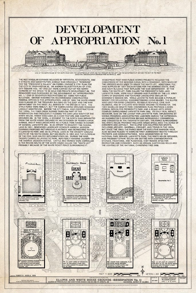 Blueprint HABS DC,WASH,649- (Sheet 1 of 2) - White House Grounds & Ellipse, Washington, District of Columbia, DC