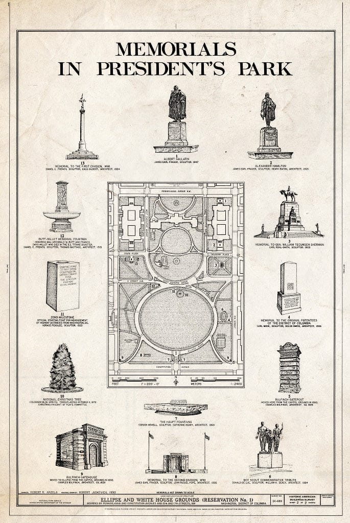 Blueprint HABS DC,WASH,649- (Sheet 2 of 2) - White House Grounds & Ellipse, Washington, District of Columbia, DC