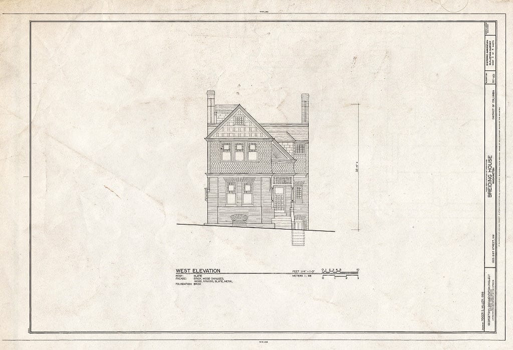 Blueprint West Elevation - Breiding House, 1523 Thirty-First Street, Northwest, Washington, District of Columbia, DC