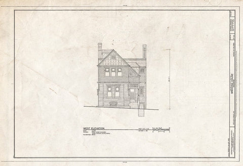 Blueprint West Elevation - Breiding House, 1523 Thirty-First Street, Northwest, Washington, District of Columbia, DC