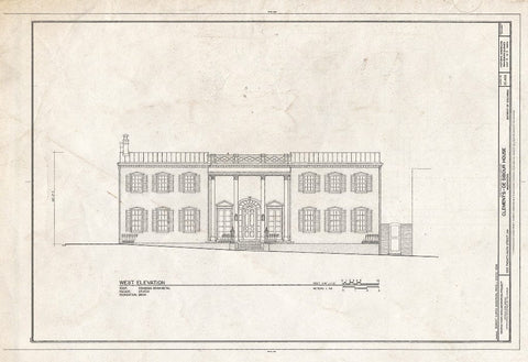 Blueprint West Elevation - Clements-de Sibour House, 1539 Twenty-Ninth Street, Northwest, Washington, District of Columbia, DC