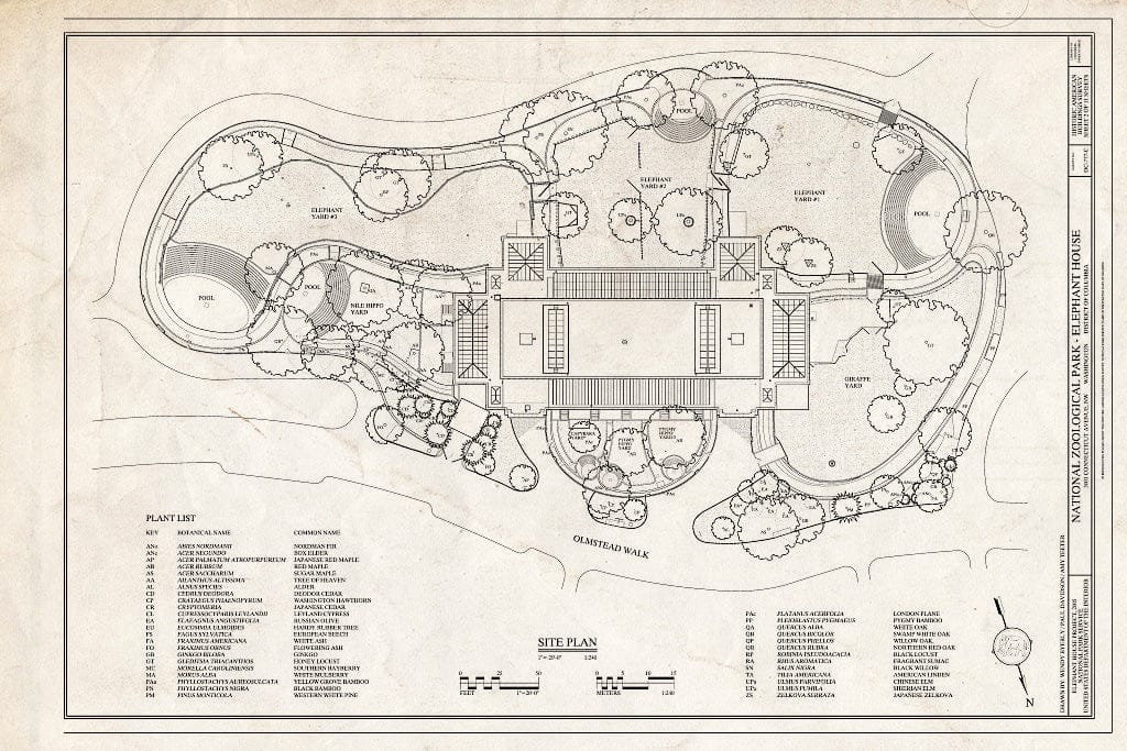 Blueprint Site Plan - National Zoological Park, Elephant House, 3001 Connecticut Avenue NW, Washington, District of Columbia, DC