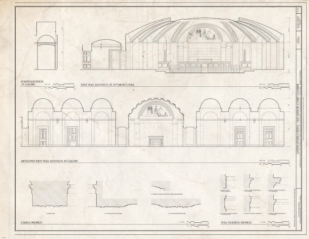 Blueprint West Wall Elevations - U.S. Capitol, Old Supreme Court Chamber, Intersection of North, South, East Capitol Streets & Capitol Mall, Washington, District of Columbia, DC