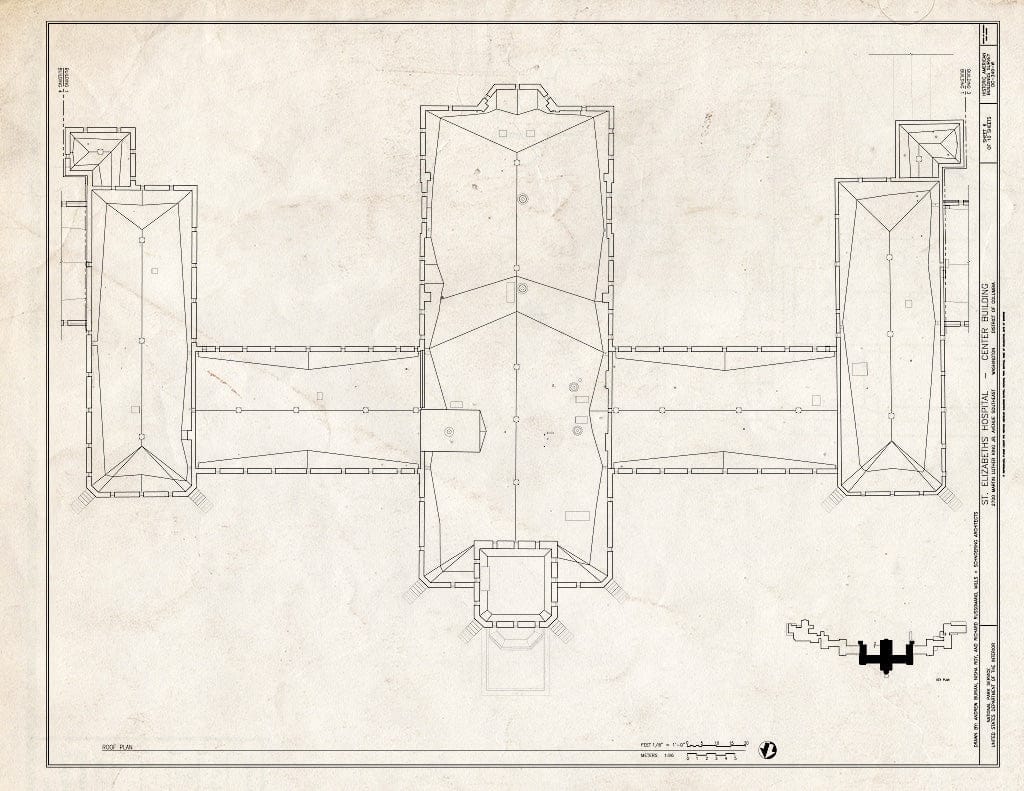 Blueprint 6. Roof Plan - St. Elizabeths Hospital, Center Building, 539-559 Cedar Drive, Southeast, Washington, District of Columbia, DC