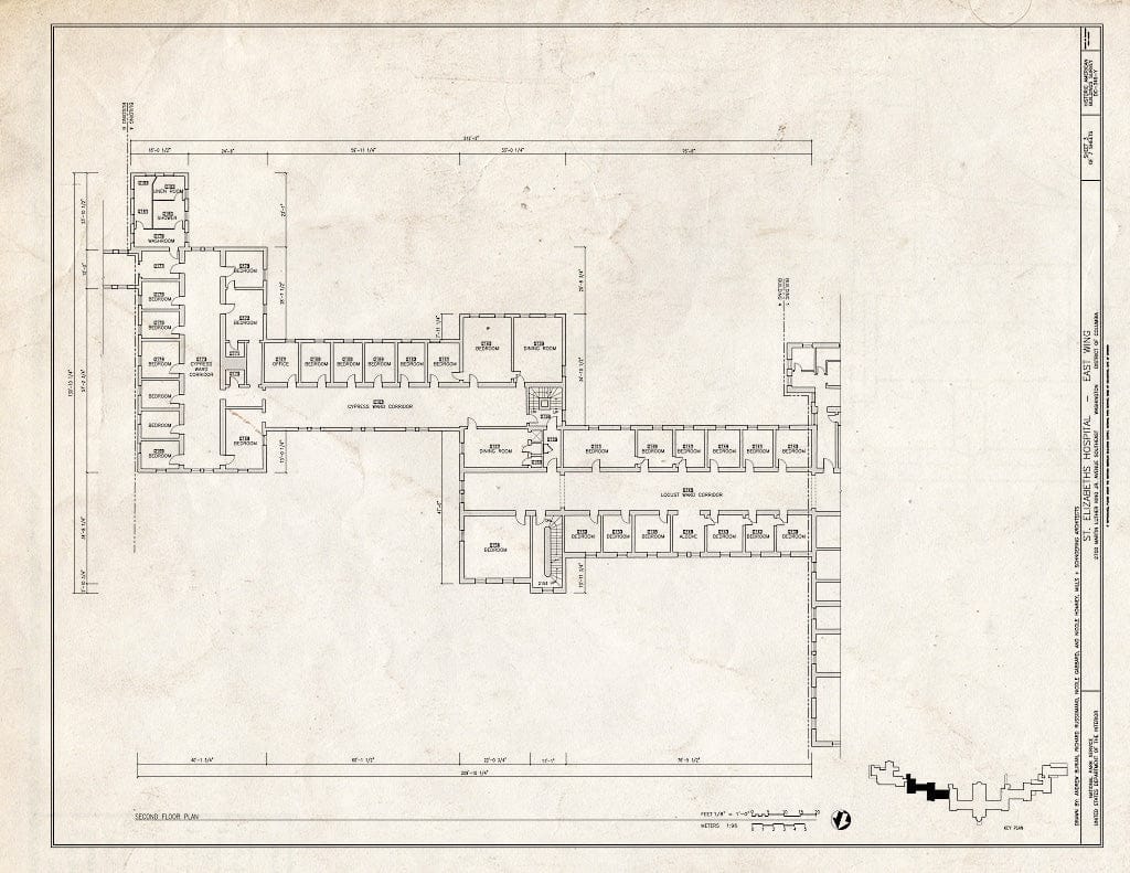 Blueprint 3. Second Floor Plan - St. Elizabeths Hospital, East Wing, 539-559 Cedar Drive, Southeast, Washington, District of Columbia, DC