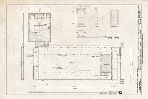 Blueprint Upper Level Floor Plan & Window Details - St. Elizabeths Hospital, Detached Dining Hall, 544-560 Redwood Drive, Southeast, Washington, District of Columbia, DC