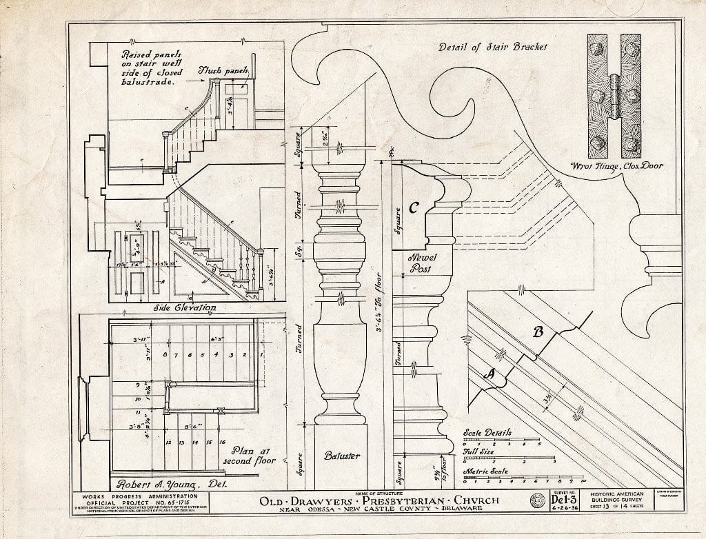 Blueprint HABS DEL,2-OD.V,1- (Sheet 13 of 14) - Old Drawyers Presbyterian Church, Route 13, Odessa, New Castle County, DE
