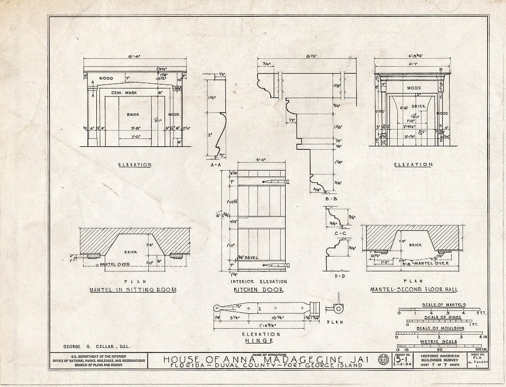 Blueprint HABS FLA,16-FOGEO.V,1- (Sheet 7 of 7) - Anna Jai House (Slave Quarters & Driver's Cabin), Fort George Island, Duval County, FL
