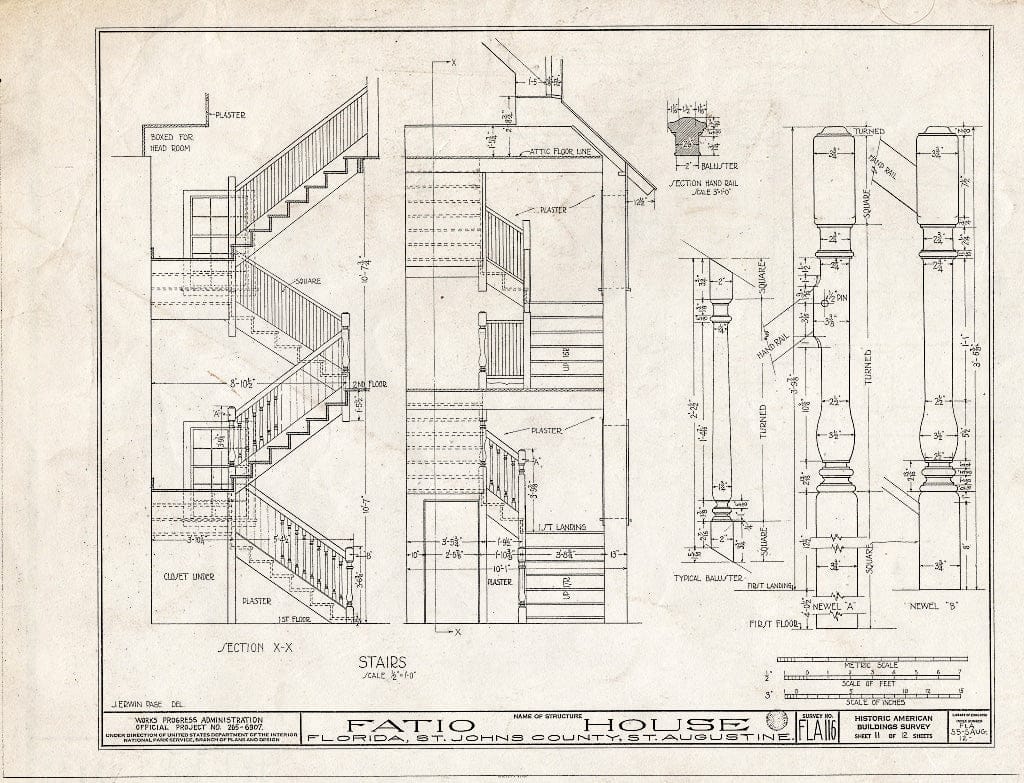 Blueprint 11. Stairs - Ximenez-Fatio House, 22 Aviles Street, Saint Augustine, St. Johns County, FL
