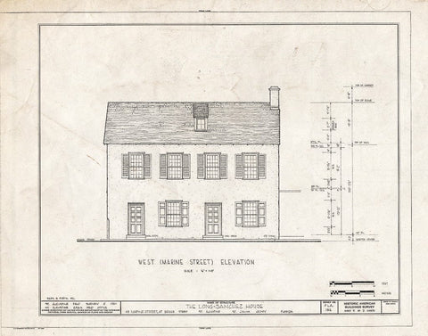 Blueprint West (Marine Street) Elevation - Long-Sanchez House, 43 Marine Street, Saint Augustine, St. Johns County, FL