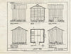 Blueprint Tobacco Barn - Elevations Floor Plan & Section - Dudley Farm, Farmhouse & Outbuildings, 18730 West Newberry Road, Newberry, Alachua County, FL