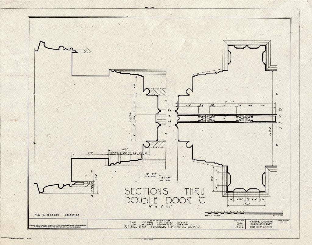 Blueprint 20. Double Door C Sections - Green-Meldrim House, 327 Bull Street, Savannah, Chatham County, GA