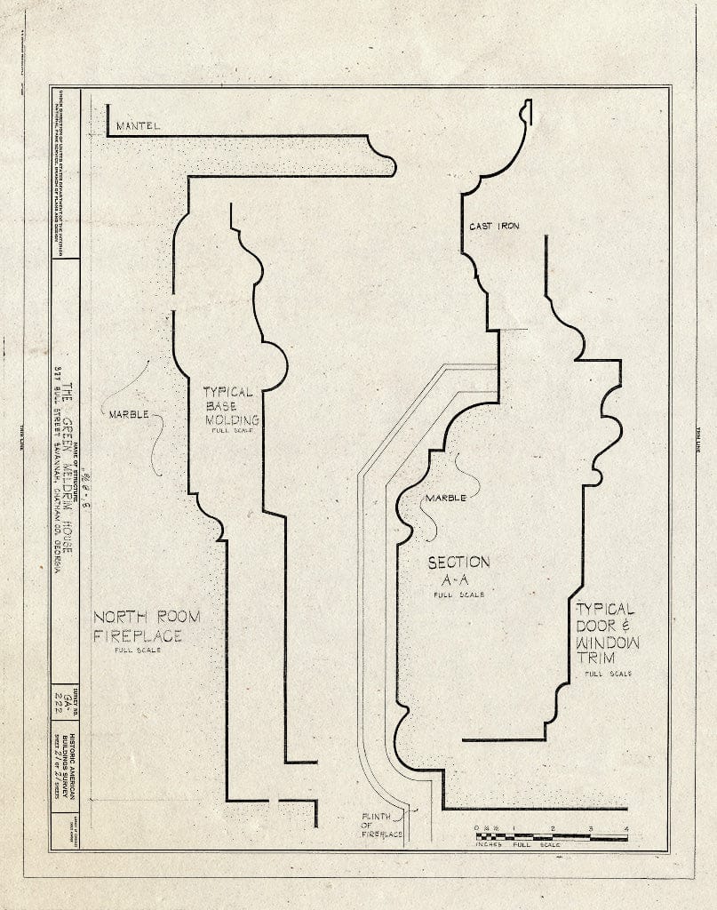 Blueprint 21. North Fireplace Room Details - Green-Meldrim House, 327 Bull Street, Savannah, Chatham County, GA