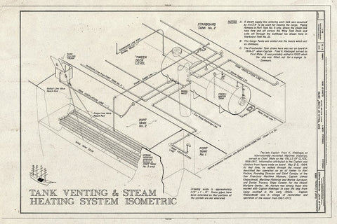 Blueprint Tank Venting and Steam Heating System Isometric - Ship Falls of Clyde, Hawaii Maritime Center, Pier 7, Honolulu, Honolulu County, HI